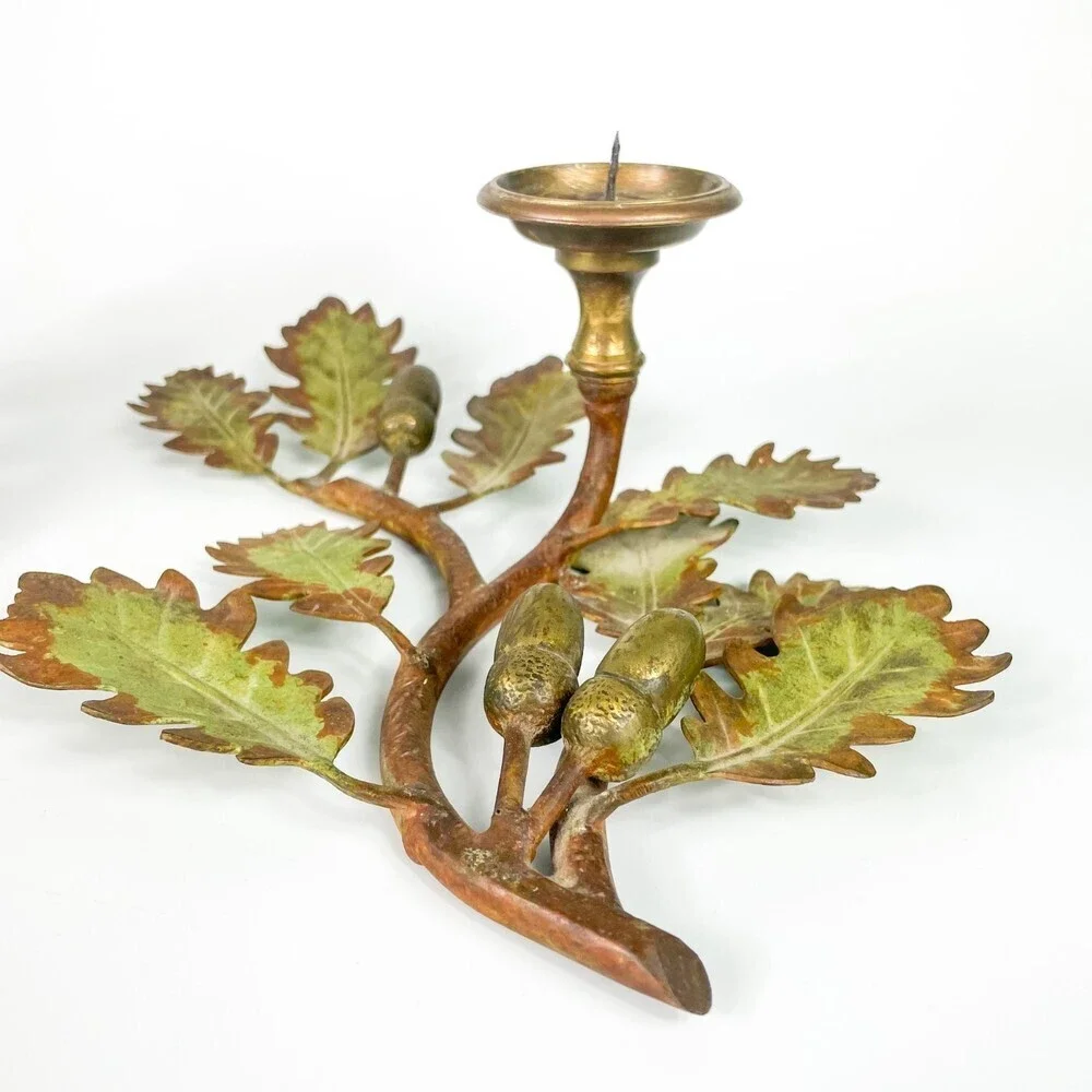 CS Arte Firenze Cast Bronze Oak Branches with Leaves And Acorns Candleholders